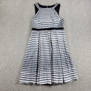 Eva Franco Anthro Saybrook Striped Dress 10 Gray White Pleated Lined Cutout Back